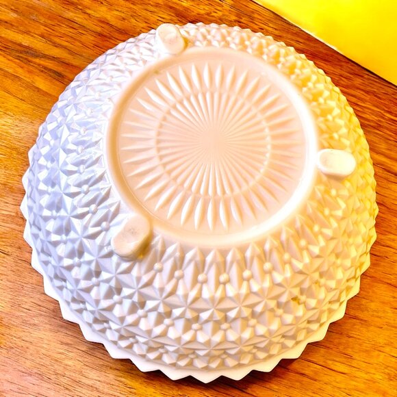 Vintage 50's Pink Milk Glass Bowl Jeannette Buttons & Bows Pattern Large Footed - Picture 9 of 14